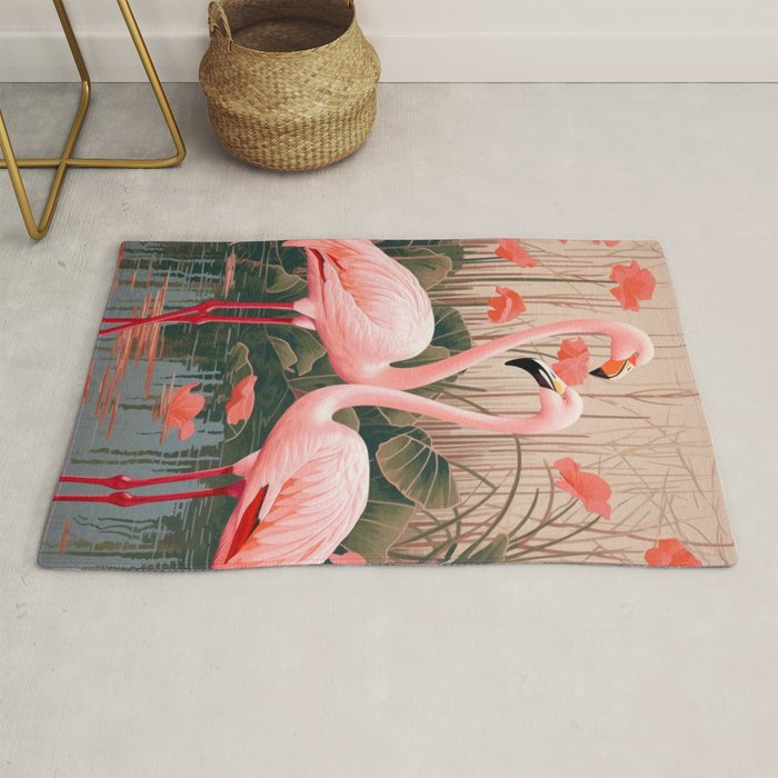Pink Flamingo Pair In The Bloom Rug Gallery Image 1