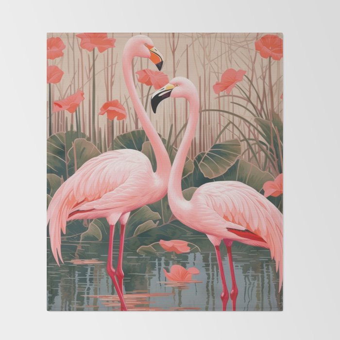 Pink Flamingo Pair In The Bloom Throw Blanket Gallery Image 2