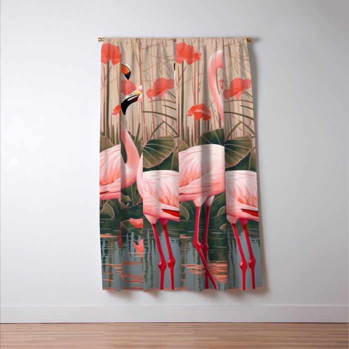 Pink Flamingo Pair In The Bloom Window Curtain Gallery Image 3
