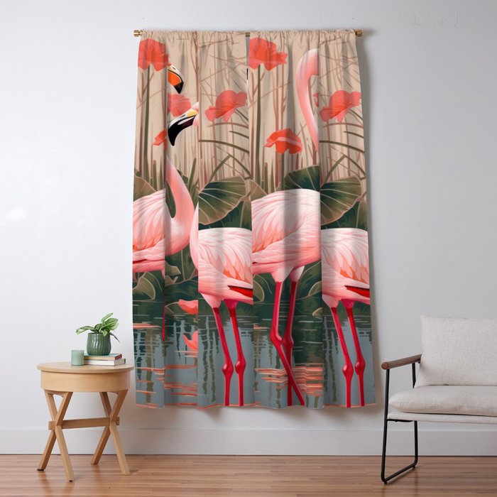 Pink Flamingo Pair In The Bloom Window Curtain Gallery Image 5