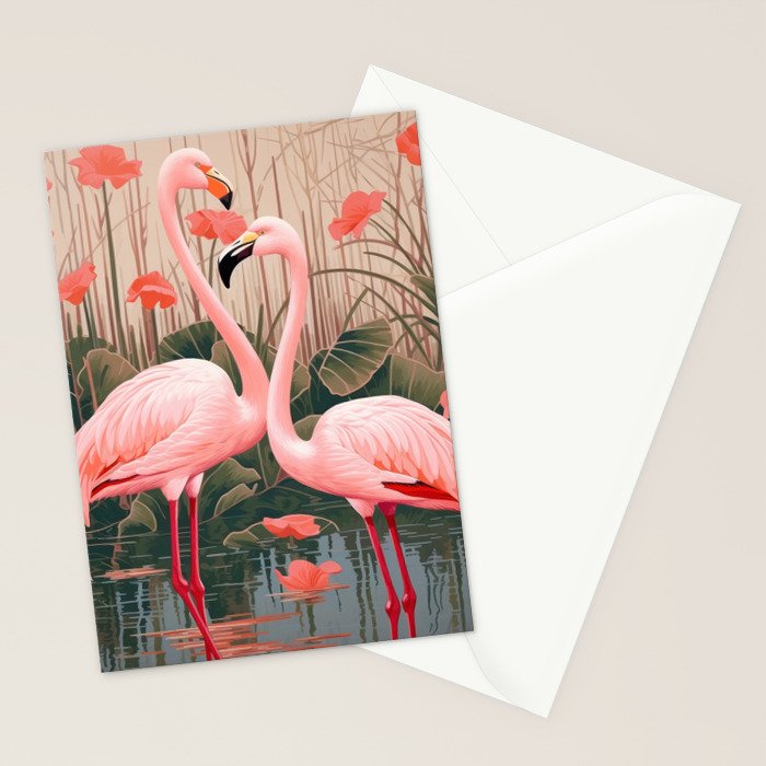 Pink Flamingo Pair In The Bloom Stationery Card Gallery Image 2