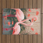 Pink Flamingo Pair In The Bloom Outdoor Rug Gallery Image 1