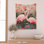 Pink Flamingo Pair In The Bloom Wall Tapestry Gallery Image 2