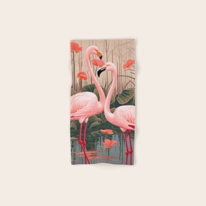 Pink Flamingo Pair In The Bloom Bath Towel Gallery Image 1