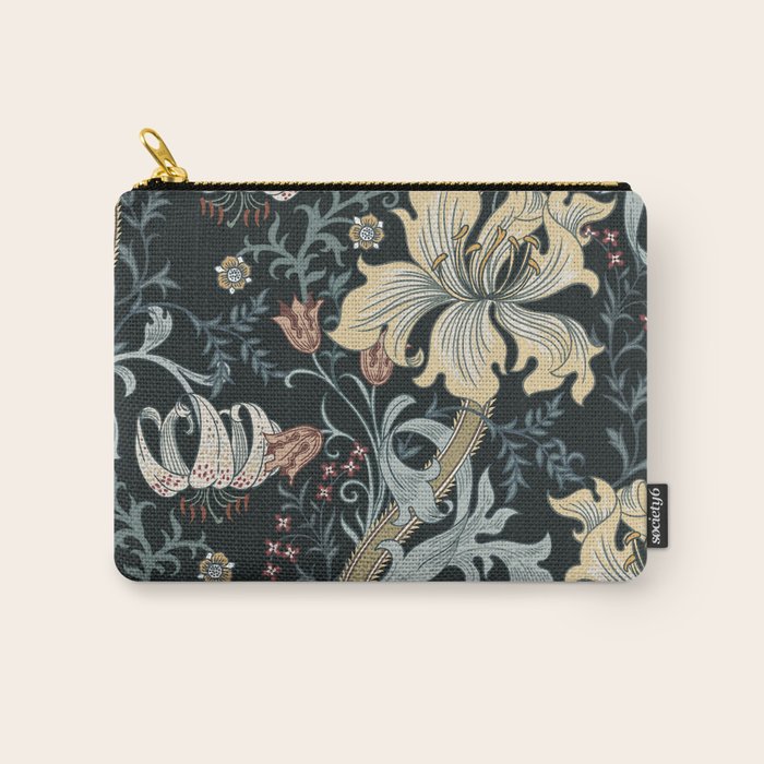 William Morris Enchanted Golden Lily Floral Black Gold  Carry All Pouch Gallery Image 1