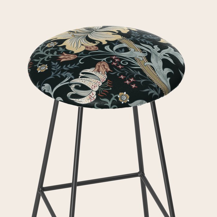 William Morris Enchanted Golden Lily Floral Black Gold  Stool Gallery Image 2