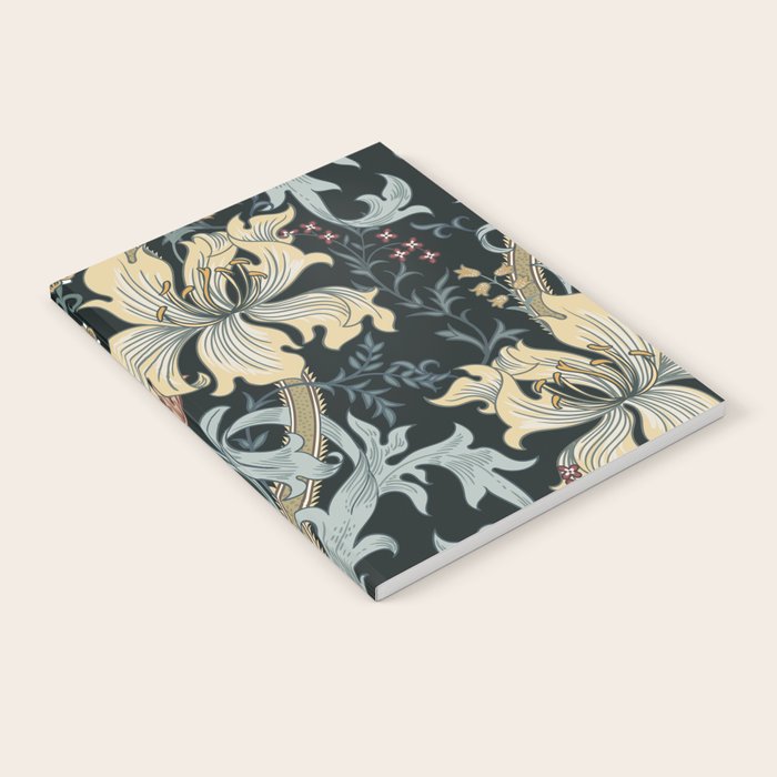 William Morris Enchanted Golden Lily Floral Black Gold  Notebook Gallery Image 2