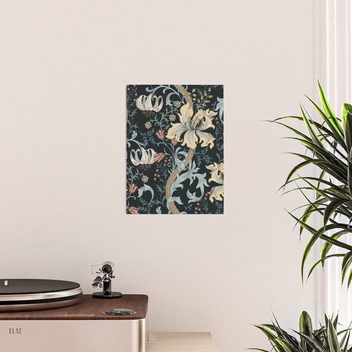 William Morris Enchanted Golden Lily Floral Black Gold  Poster Gallery Image 2