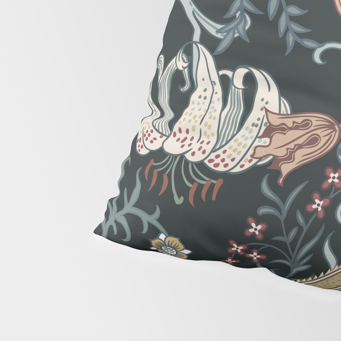 William Morris Enchanted Golden Lily Floral Black Gold  Pillow Sham Gallery Image 4