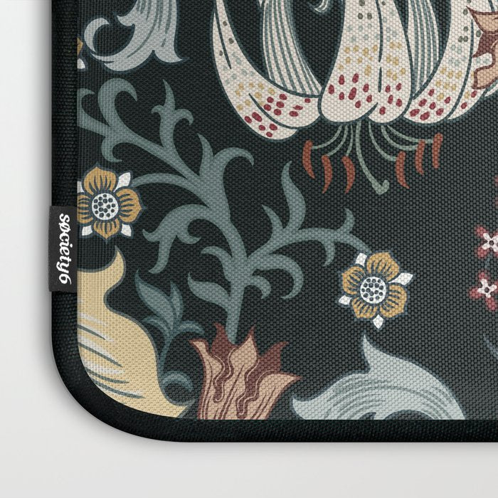 William Morris Enchanted Golden Lily Floral Black Gold  Laptop Sleeve Gallery Image 3