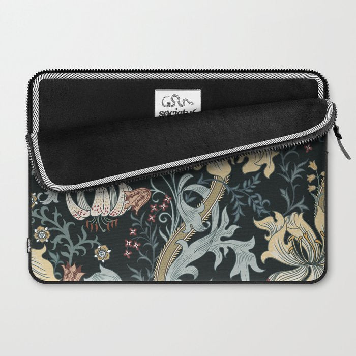 William Morris Enchanted Golden Lily Floral Black Gold  Laptop Sleeve Gallery Image 2
