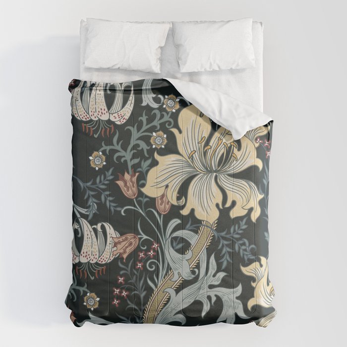 William Morris Enchanted Golden Lily Floral Black Gold  Comforter Gallery Image 1