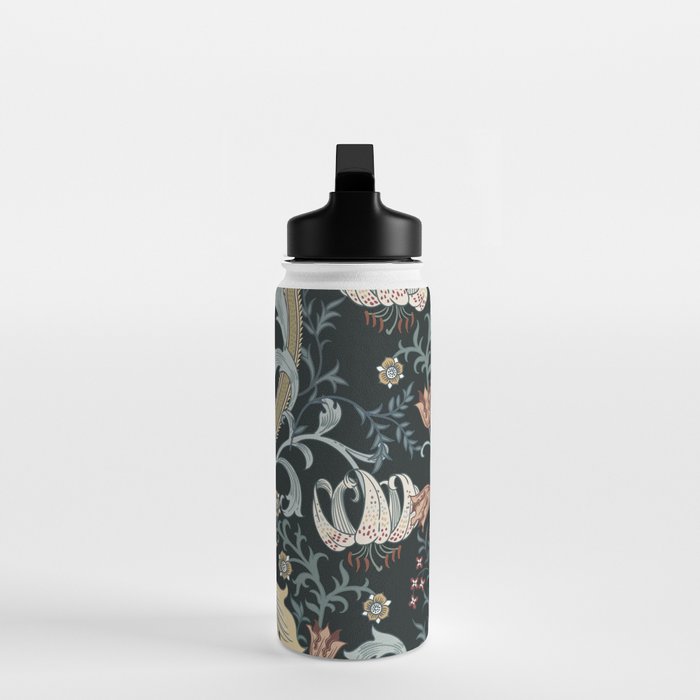 William Morris Enchanted Golden Lily Floral Black Gold  Water Bottle Gallery Image 3