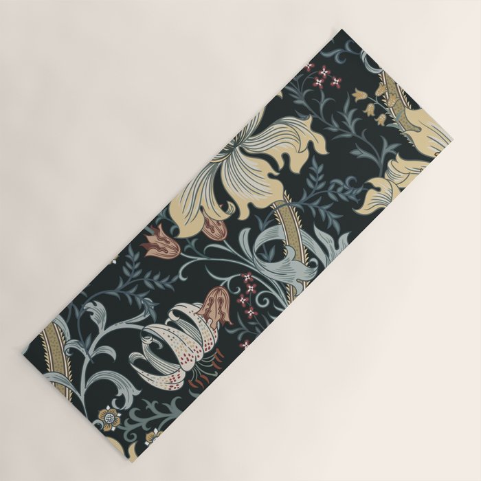 William Morris Enchanted Golden Lily Floral Black Gold  Yoga Mat Gallery Image 1