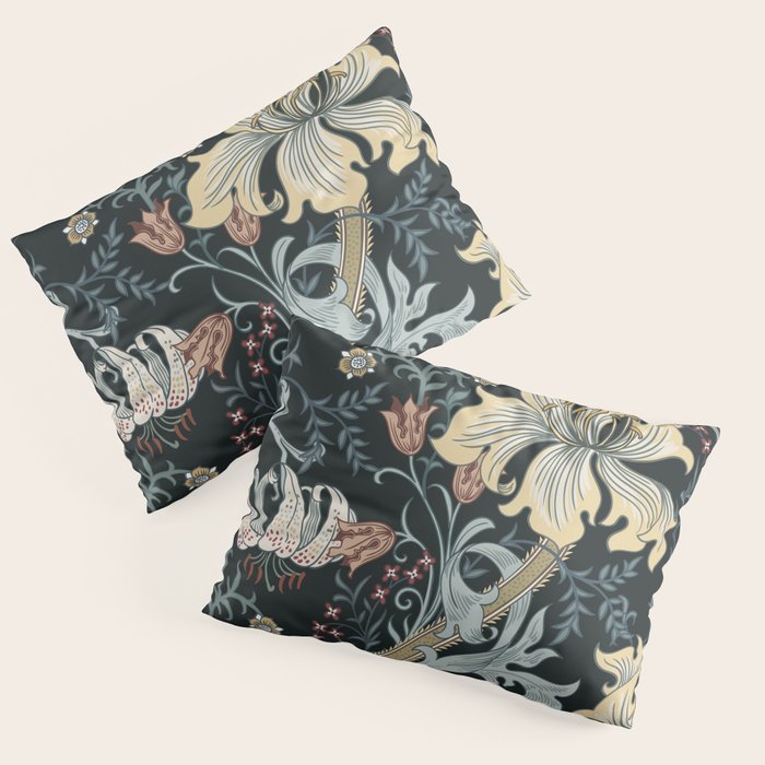 William Morris Enchanted Golden Lily Floral Black Gold  Pillow Sham Gallery Image 1
