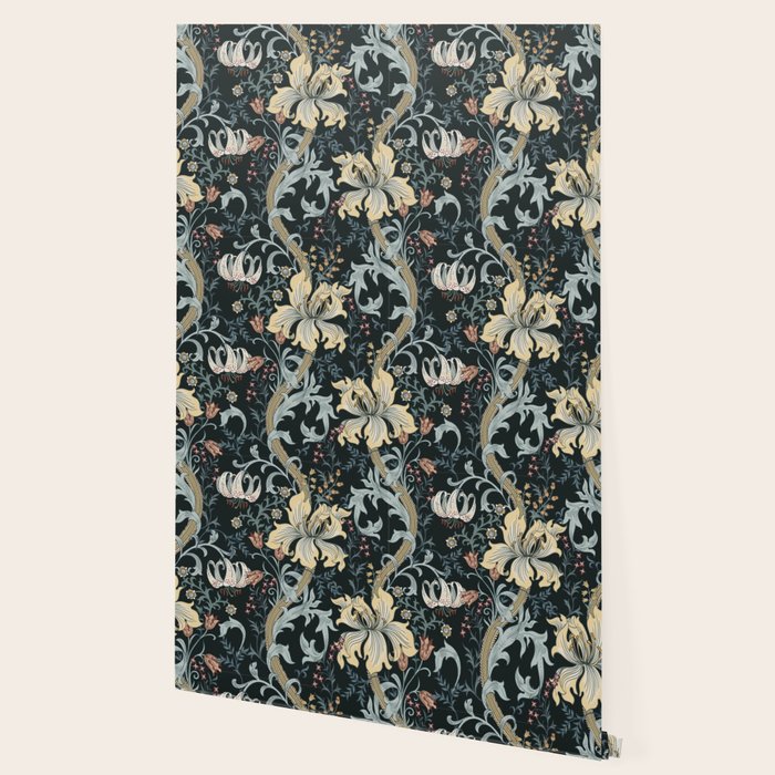 William Morris Enchanted Golden Lily Floral Black Gold  Wallpaper Gallery Image 2