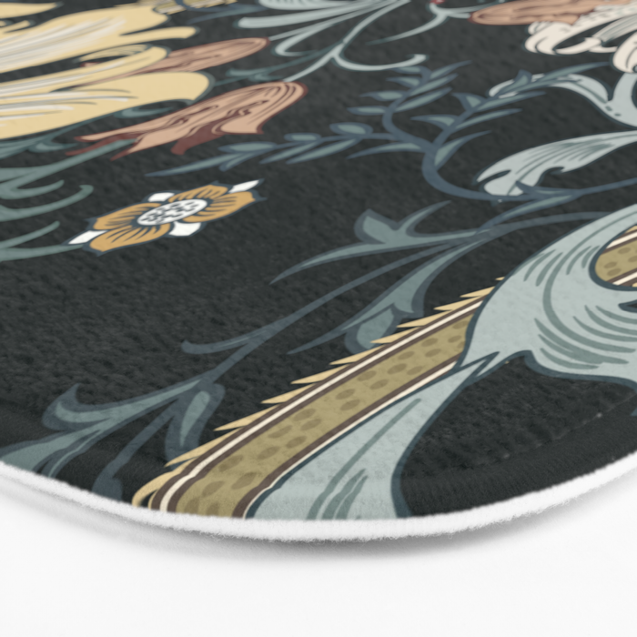 William Morris Enchanted Golden Lily Floral Black Gold  Bath Mat Gallery Image 3