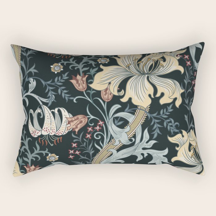 William Morris Enchanted Golden Lily Floral Black Gold  Rectangular Pillow Gallery Image 1