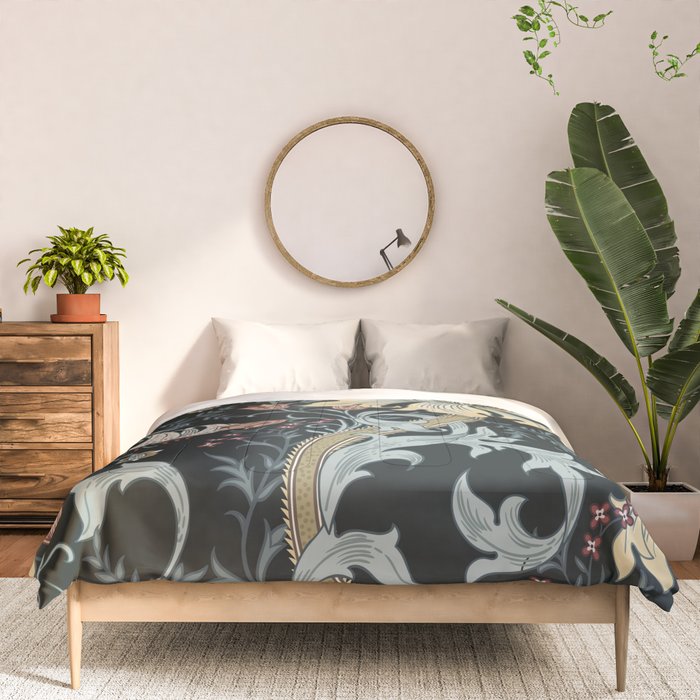 William Morris Enchanted Golden Lily Floral Black Gold  Comforter Gallery Image 3