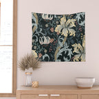 William Morris Enchanted Golden Lily Floral Black Gold  Wall Tapestry Gallery Image 2