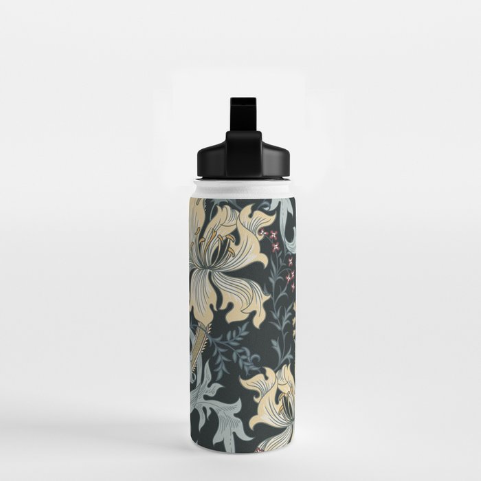 William Morris Enchanted Golden Lily Floral Black Gold  Water Bottle Gallery Image 2