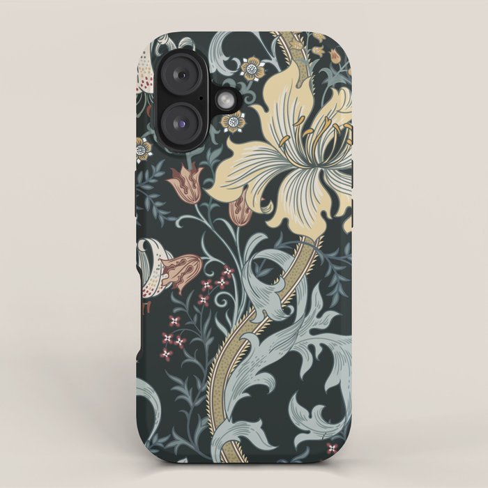 William Morris Enchanted Golden Lily Floral Black Gold  iPhone Case Gallery Image 1