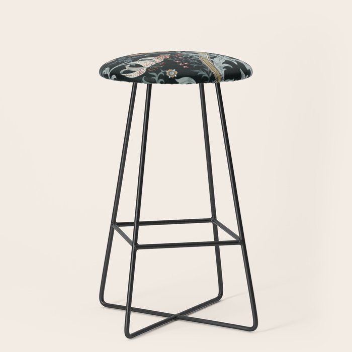 William Morris Enchanted Golden Lily Floral Black Gold  Stool Gallery Image 1