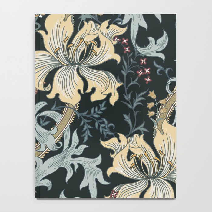 William Morris Enchanted Golden Lily Floral Black Gold  Notebook Gallery Image 4