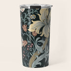 William Morris Enchanted Golden Lily Floral Black Gold  Travel Mug Gallery Image 1