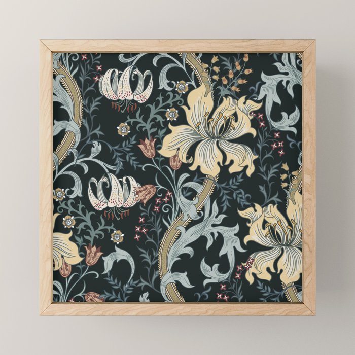 William Morris Enchanted Golden Lily Floral Black Gold  Mini Art Print Gallery Image 1