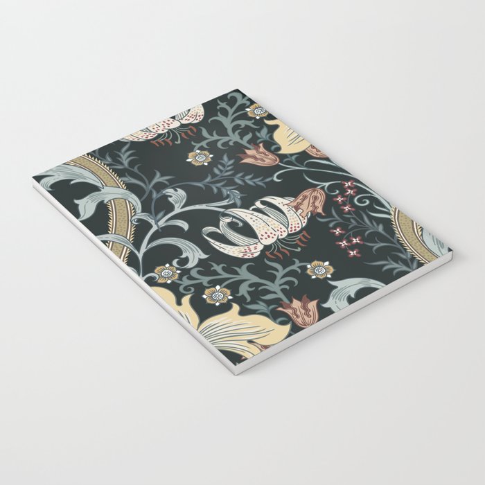 William Morris Enchanted Golden Lily Floral Black Gold  Notebook Gallery Image 3