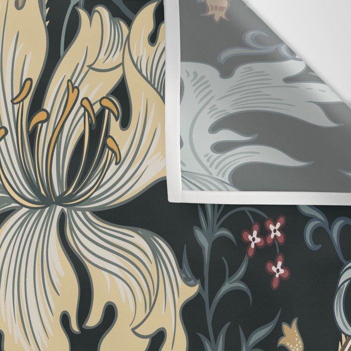 William Morris Enchanted Golden Lily Floral Black Gold  Wall Tapestry Gallery Image 3