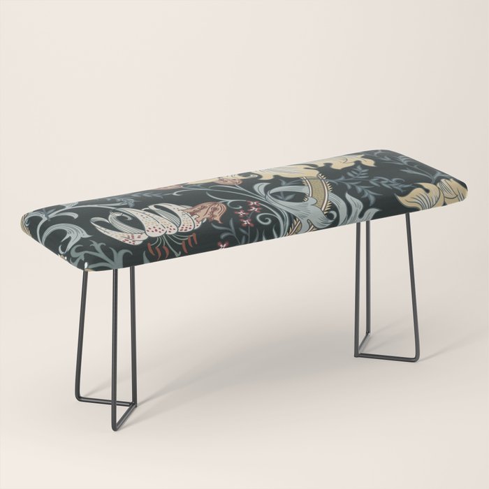 William Morris Enchanted Golden Lily Floral Black Gold  Bench Gallery Image 1