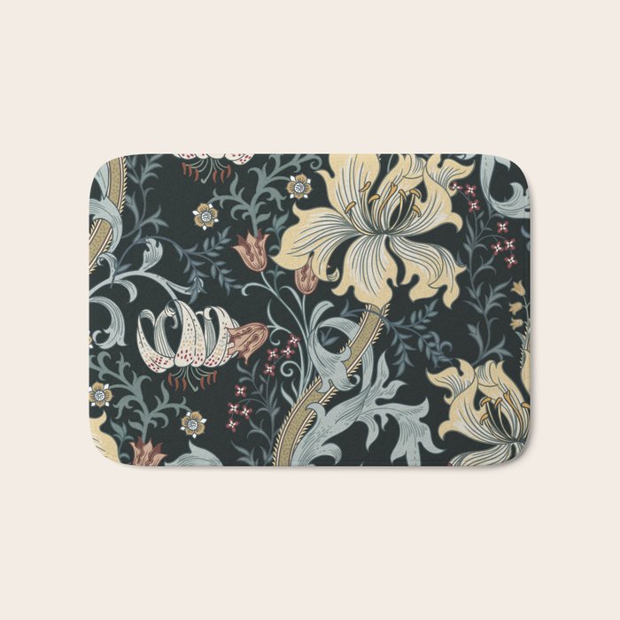 William Morris Enchanted Golden Lily Floral Black Gold  Bath Mat Gallery Image 1