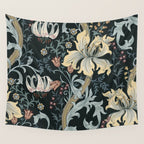 William Morris Enchanted Golden Lily Floral Black Gold  Wall Tapestry Gallery Image 4
