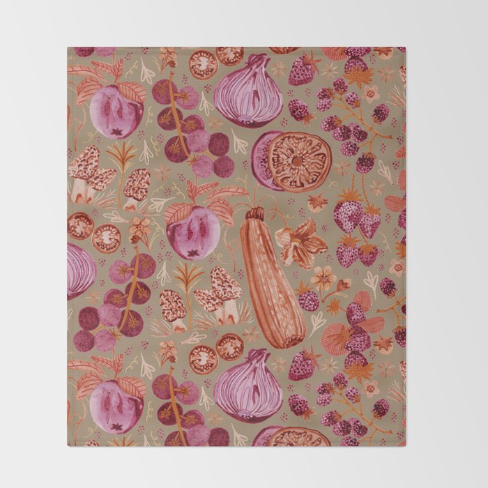 Garden Vegetables and Fresh Fruit in Mocha Mousse Throw Blanket Gallery Image 2