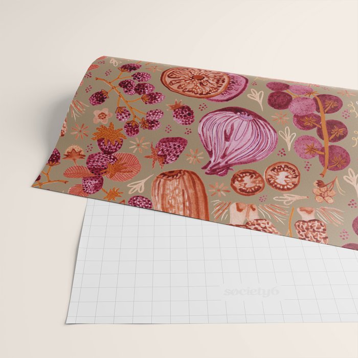 Garden Vegetables and Fresh Fruit in Mocha Mousse Wrapping Paper Gallery Image 2