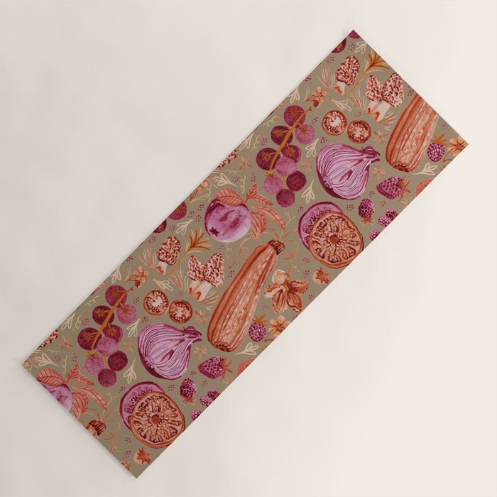 Garden Vegetables and Fresh Fruit in Mocha Mousse Yoga Mat Gallery Image 1