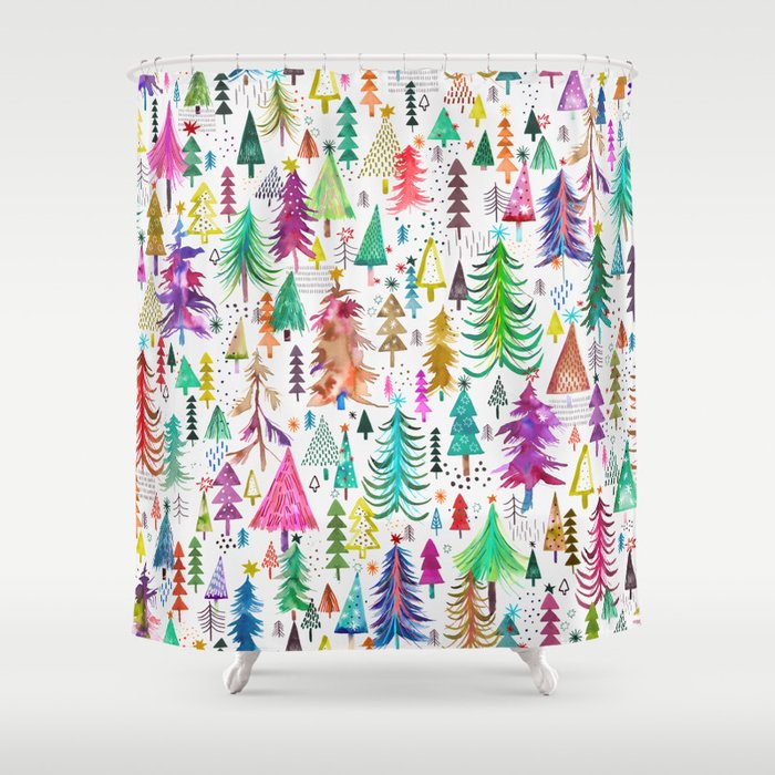 Colorful Christmas Trees Shower Curtain Gallery Image 1