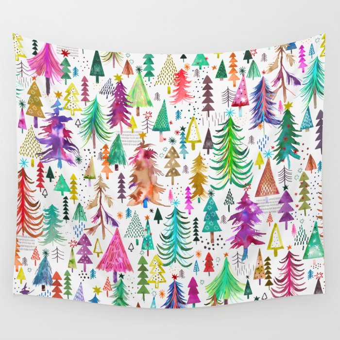 Colorful Christmas Trees Wall Tapestry Gallery Image 1
