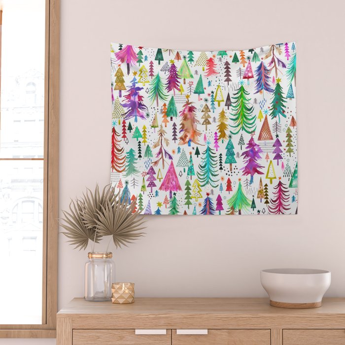 Colorful Christmas Trees Wall Tapestry Gallery Image 2