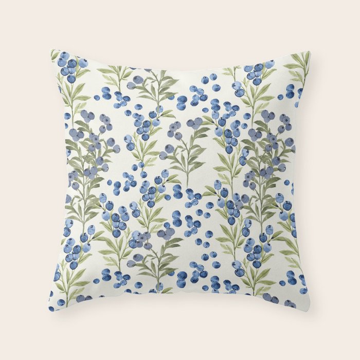 âWild Blueberryâ - Botanical Pattern Throw Pillow Gallery Image 1