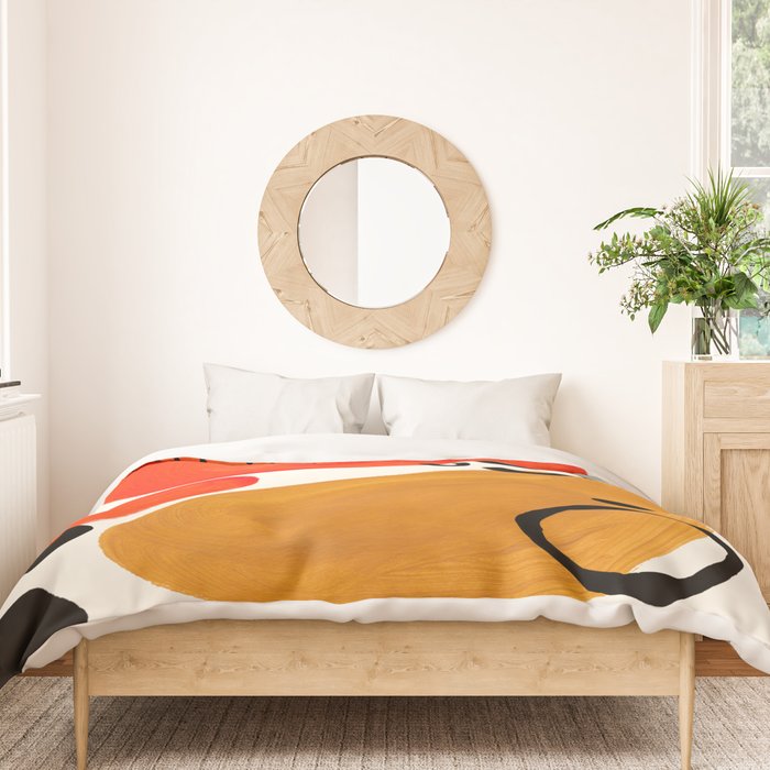 Fun Abstract Minimalist Mid Century Modern Yellow Ochre Orange Organic Shapes & Patterns Duvet Cover Gallery Image 3
