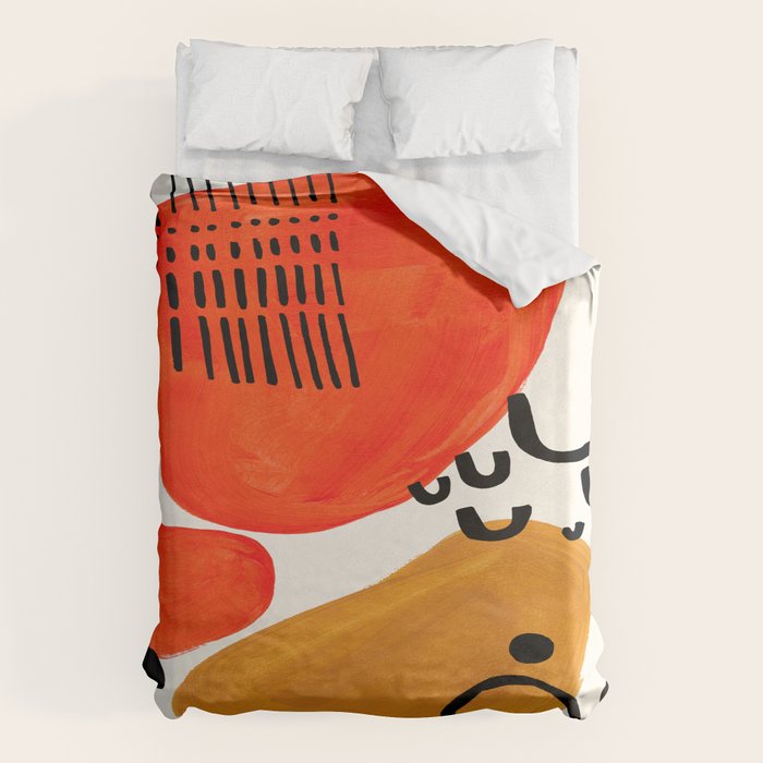 Fun Abstract Minimalist Mid Century Modern Yellow Ochre Orange Organic Shapes & Patterns Duvet Cover Gallery Image 6