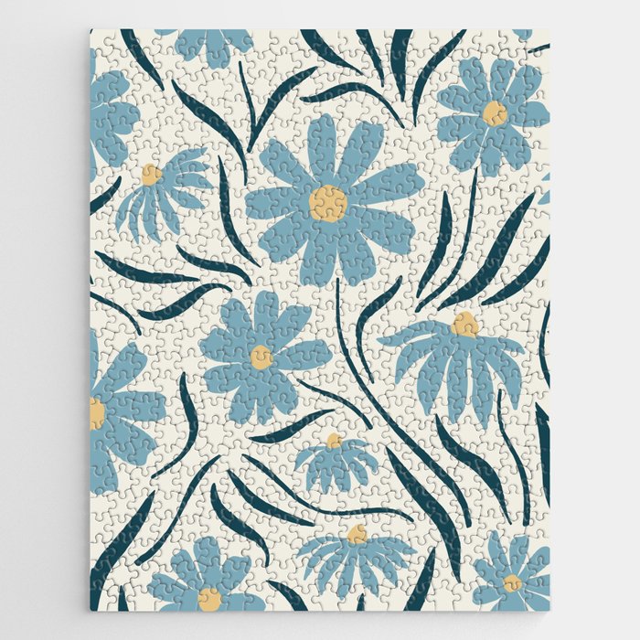 Happy Florals, Light Blue and Yellow Jigsaw Puzzle Gallery Image 1