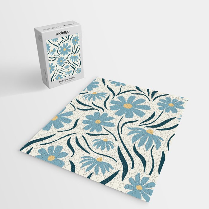 Happy Florals, Light Blue and Yellow Jigsaw Puzzle Gallery Image 2