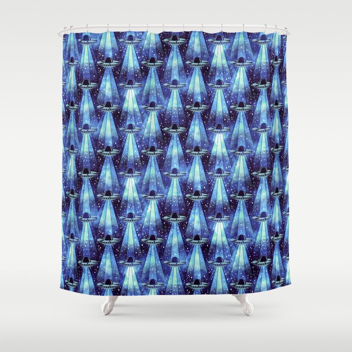 Cosmic UFO - mysterious blue flash Shower Curtain Gallery Image 1
