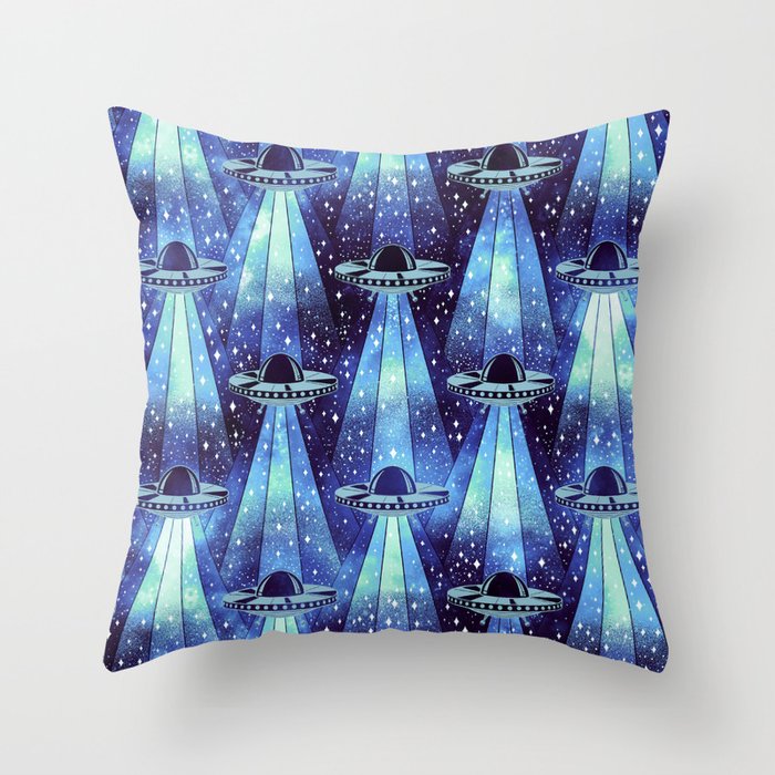 Cosmic UFO - mysterious blue flash Throw Pillow Gallery Image 1