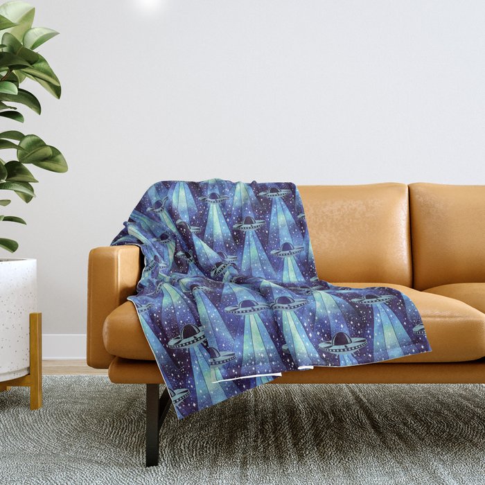 Cosmic UFO - mysterious blue flash Throw Blanket Gallery Image 1