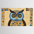 Gustav Klimt Style Blue and Gold Owl Tablecloth Gallery Image 2
